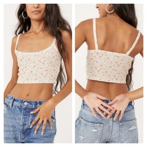 Free People Intimately Floral Printed Ivory Brami Cami Layering Athleisure Top